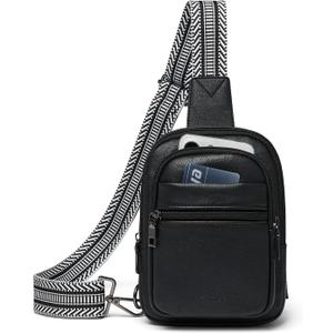 3L SMALL Sling Bag Fanny Packs For Women Men Mini Crossbody Chest Belt Travel Bag Purse Handbag Faux Leather Fashion Cute (Black)