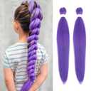 Purple Braiding Hair Pre Stretched 30 Inch - Purple Hair Extensions for Braids Long Synthetic Yaki Braiding Hairs DIY Braids Ponytail for Stage Party Halloween Cosplay 2 Pack
