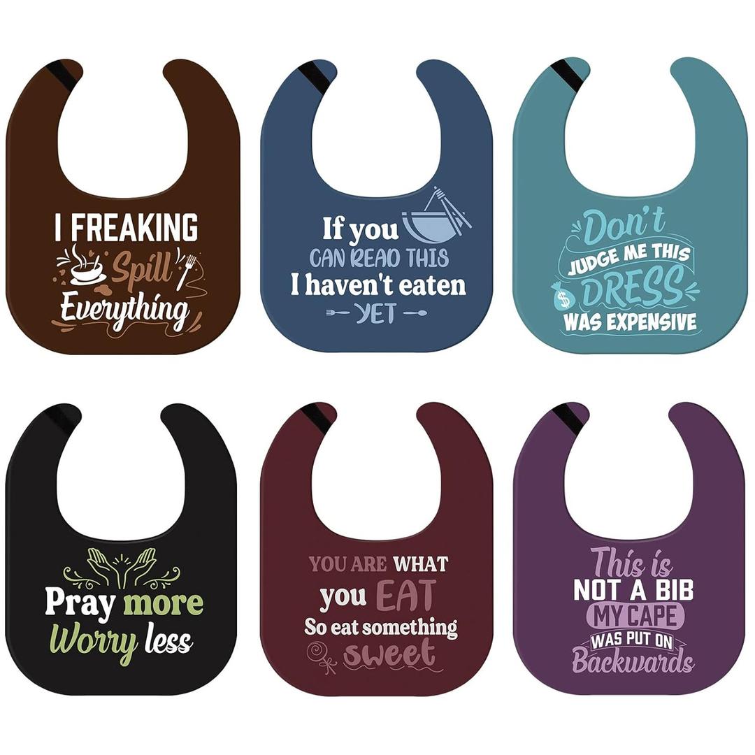 6 Pcs Funny Adult Bibs for Eating Washable Reusable Dining Clothing Protectors Waterproof Elderly Bibs for Men Women Adults Gag Gifts, 6 Designs