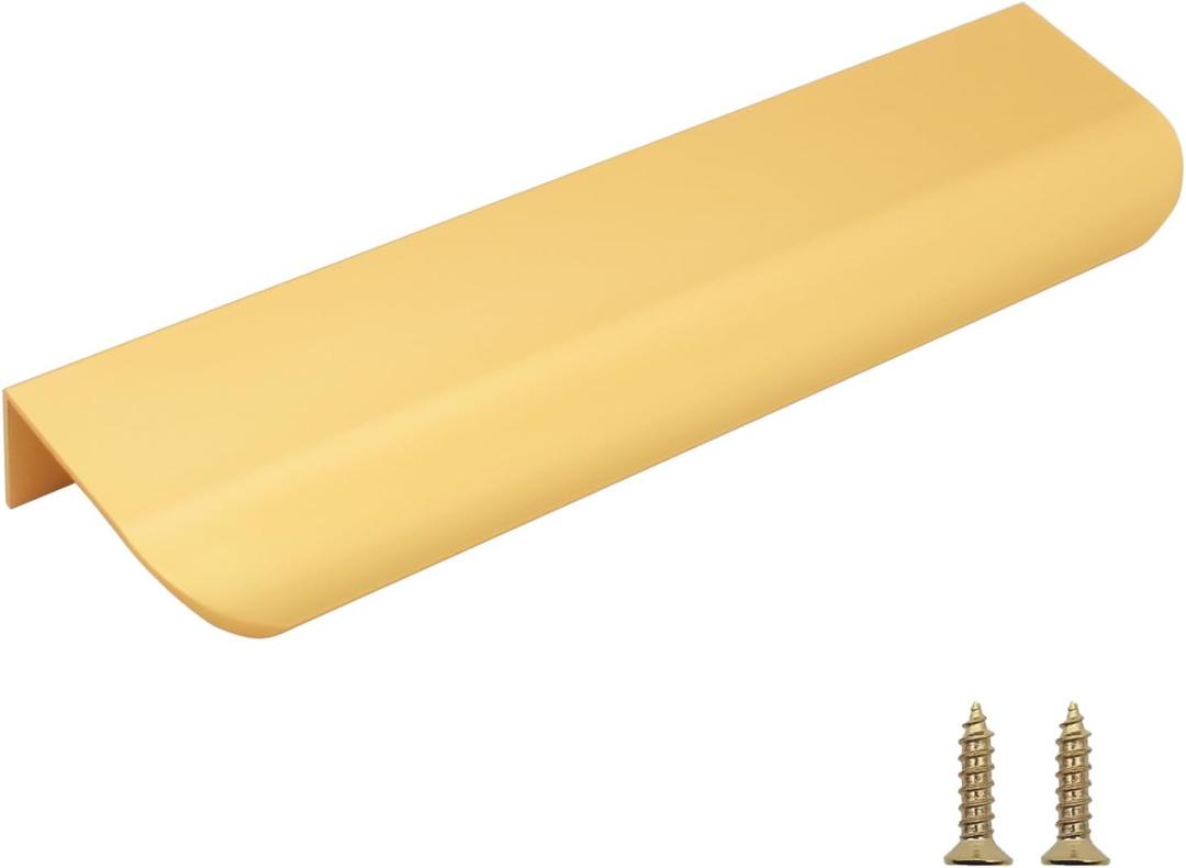 25 Pack Modern Kitchen Cabinet Handles, Gold Finger Pulls for Cabinets 5.9"/150mm Length, Brushed Brass Edge Cabinet Pulls, Drawer Tabs Pull Hardware Concealed Tab Handle