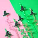Teenyyou 24pcs Reusable Plastic Drinking Straws Crazy Wizard Party Favors Straws, Wizard Hat Shape, Green and Pink Colors, for Themed Party Decor Witch Birthday Supplies