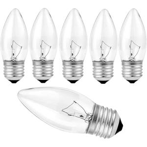 40 Watt Incandescent Light Bulbs,e26 Chandelier Bulbs, ge Light Bulbs 40 watt,Medium E26 Candelabra Base 40W Equivalent Incandescent Torpedo Tip Chandelier with Crystal Clear (6)