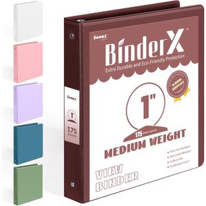 BinderX Extra Durable 3 Ring Binder, Round Ring 1 Inch, Fits 175 Sheets, Customizable View Cover, School Supplies for Girls, Burgundy Red