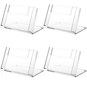 Threehoney 4 Pcs Postcard Acrylic Brochure Holder Organizer 4 x 6 Inch Flyer Display Stand Clear Greeting Card Display Magazine Holder for Card Organizer Desk Table Home Office Menu