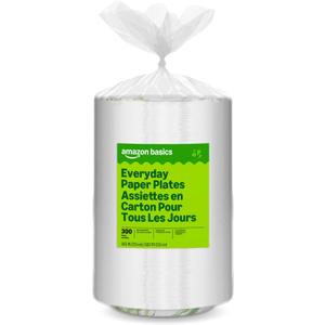 Amazon Basics Everyday Paper Plates, 8.62 Inch, Disposable, 300 Count