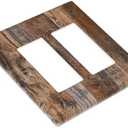 Rustic Brown Wood Grain 2 Gang Wall Plate Cover Double Rocker Light Switch Cover Decorative GFCI Receptacle Cover Electrical Switchplate for Bathroom Bedroom Decor 4.5 X 4.6 IN