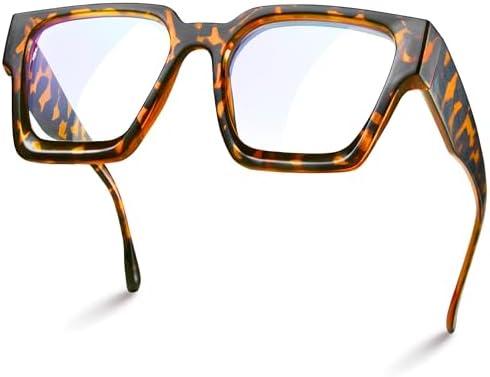 livho Oversized 99% Blue Light Glasses for Woman - Rectangle Fashion Glasses for Computer, Chic Preppy Frame - Anti Eyestrain