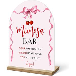 Mimosa Bar Sign, Acrylic Signs with Wood Stand for Gender Reveal Party, Bow Design Acrylic Sign, Mimosa Bar with Holder for Baby Bridal Shower Party, 09