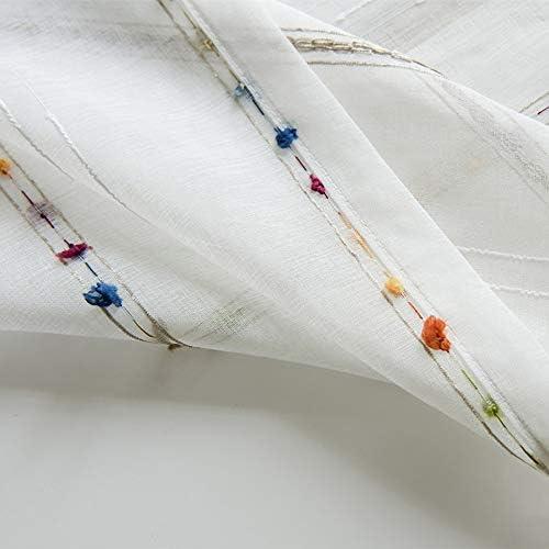 pureaqu Faux Linen Stripe Pattern Sheer Curtains for Bedroom/Kids Embroidered Colorful Rainbow Semi Sheer Voile Window Curtain for Living Room Rod Pocket Tulle W39 x L84 Inch 1 Panel