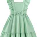 LIFAky Toddler Dress Sage Green Sleeveless Cute Ruffle Bow Spring Summer Boho Sundress 3T