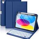 Hamile for iPad 11th 10th Generation Case with Keyboard - 7 Colors Backlit Wireless Detachable Folio Keyboard Cover with Pencil Holder for iPad A16 11-inch 2025 10th Gen 10.9 Inch 2022 (Navy Blue)