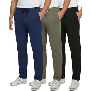 Real Essentials 3 Pack: Men's Tech Fleece Athletic Casual Open Bottom Sweatpants with Pockets, 
Set 3, S
