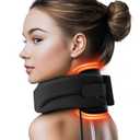 Qwnccet Heated Neck Brace Cervical Collar - Neck Support Brace with Heating Pad, Soft Foam Wraps Keep Vertebrae Stable and Aligned for Relief of Cervical Spine Pressure for Women & Men Black (M Size)