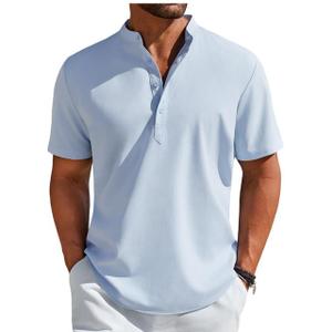 COOFANDY Men's Henley Shirt Short Sleeve Casual T-Shirt Summer Beach Hippie Henley Tee Shirt , Size XL