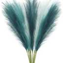 Agusbagli 8 Pcs Teal Blue Faux Pampas Grass Decor 35” Fluffy Tall Artificial Colored Pampas Grass Blue Fake Pompous Grass Stems Large Flower Arrangement Floor Vase Filler for Home Wedding Boho Decor