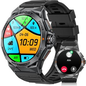 Smart Watch, 1.43" AMOLED for Android Phones with Bluetooth Call, Waterproof Rugged, Ultra Long Battery Life, 100+ Sports Modes