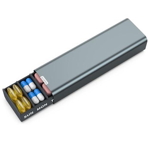 Metal Weekly Pill Organizer 7 Day,Removable Comparments Daily Pill Box, Travel Pill Case, Large Capacity Cute Pill Holder to Hold Vitamins, Medicines, Supplements, Pills Organizer