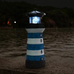 Solar Lighthouse Rotating Beacon Led Light House for Yard Garden Nautical Decor Porch Deck Outdoor Decoration Lawn Ornaments Outside Statue Gifts for Mom Mother