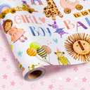 2 x Homeral Baby Shower Wrapping Paper Roll - Mini Roll - 17 Inch x 16.5 Feet - Animals, Rainbow and Cars & Pink Stars Reversible Gift Wrap for Baby Boys Girls Shower, Birthday, Gender Reveal, Holiday
