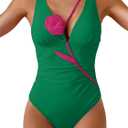 Eomenie Women's One Piece Swimsuit Slimming Tummy Control Bathing Suit Plunging V Neck Color Blocking 2025 Swimwear (Green, XXL)