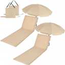 Briwooody 2 Set Beach Chairs with Umbrella Portable Beach Lounger Lightweight Foldable Outdoor Lounger Chair for Outdoor Travel Sunbathing Camping(Solid Color,Beige,Small)
