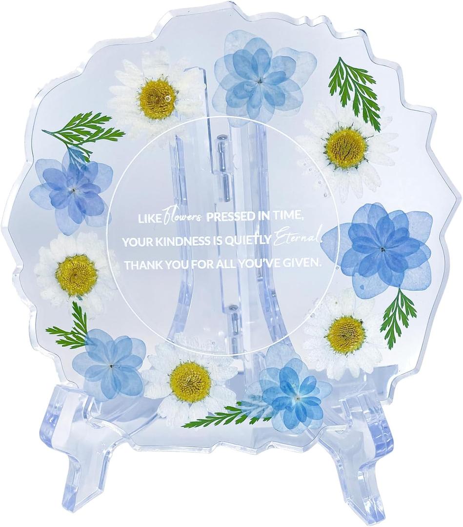Nurse Appreciation Gifts for Women Resin Floral Keepsake Plate Decor with Pressed Real Flowers (Blue & White) Nurses Week Gifts & Thank You Gift for Nurse Female