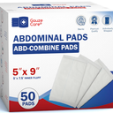 GauzeCare Sterile Abdominal ABD Combine Pads| 50Pack, 5 x 9 Inches| Extra Absorbent & Thick, Individually Wrapped Wound Dressing, First Aid Pads| SurgicalGrade, Nonstick for Heavy Leakage, Post Op