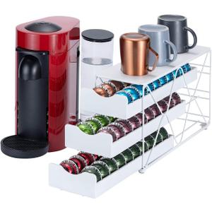 FlagShip for Nespresso Pod Holder Drawer 3 Tier Coffee Capsule Holder for Nespresso Vertuo Pod with Elegant White(60 Pods Capacity)