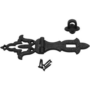 Renovators Supply Manufacturing Door Lock Latch 8 1/4 in. Black Wrought Iron Hasp Latch Garage Barn Door Lock with Mounting Hardware