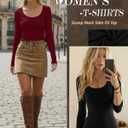 Neer 3 Pack Women's Scoop Neck Long Sleeve T-Shirts Slim Fitted Underscrubs Tops Stretchy Tight Casual Basic Layer Shirts (Medium, Wine Red, Black, Grass Green)