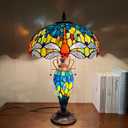 Capulina Tiffany Lamp Blue Red Dragonfly Stained Glass Table Lamp 3-Light