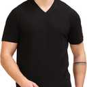 Mens 100% Cotton V-Neck T-Shirt -Soft & Breathable Casual Summer Short Sleeve Soft Tee Shirt (Black)