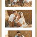 Frametory - 8.5x16.3 Aluminum Collage Picture Frame - Display 5x7 Pictures with 3 Openings Mat - Real Glass Front - Horizontal/Vertical Wall Mount - Gold 1 Pack, 3 slots | 5x7