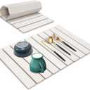 Large Stone Dish Drying Mat for Kitchen Counter, 24"(L) x 16"(W), Collapsible Quick Drying Mat, Absorbent Eco-Friendly Diatomaceous Earth Mats for Dishes Bottles, Match Any Countertop - White