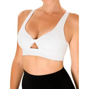 YUNOGA Women's Workout Push Up Bras Twist Front Cropped Yoga Bra with Removable Pads and Supportive Criss Cross Back (White)