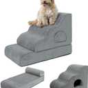 Dog Stairs for Small Dogs 19.7" H, 4-Step Dog Steps for High Bed, High-Density Foam Curved Pet Stairs with Non-Slip Removable Washable Cover to Get on Bed