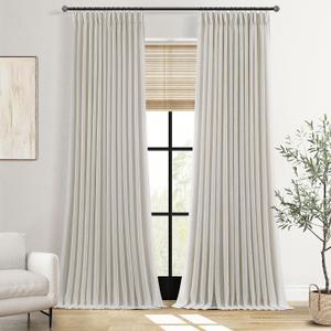 Pinch Pleated Thick Linen Curtains 96 Inch Length 2 Panels Set for Living Room Warm Beige Neutral Pleated Curtains Semi Sheer Light Filtering Privacy Bedroom Window Drapes