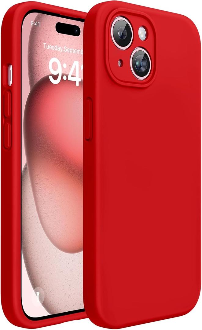 Miracase Compatible with iPhone 15 Case, [Soft Anti-Scratch Microfiber Lining], Liquid Silicone Case Gel Rubber Shockproof Drop Protection Phone Case for iPhone 15, Red