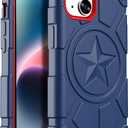 TIMISM Designed for iPhone 14 Case 2022 / iPhone 13 Case 2021 (6.1inch), Military Grade Drop Protection Full Body Rugged Heavy Duty Protective Sturdy iPhone Cover for Men, Navy Blue+Red