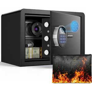 Small Biometric Safe, 0.8 Cuft Fingerprint Safe Box with Fireproof Bag, Caja Fuerte Para Dinero with Silent Mode, Backlit Keypad, Anti-Theft, and LED Light, 9.813.89.8 IN