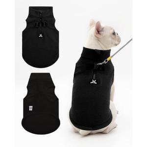 CuteBone Fleece Dog Vests Black with Turtleneck, Half Zip-Up & Pullover Winter Sweaters Shirts for Small Dogs - Warm Thermal Jackets with D-Ring, Ideal for Cold Weather DZBX06S, Size S