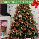 Janinka 12 Pcs Red Green Candy Christmas Tree Picks 11.81 Inches Woolen Bells Candy Cane Curly Picks for Xmas Tree Topper Branches Ornaments Vase Filler Home Decor