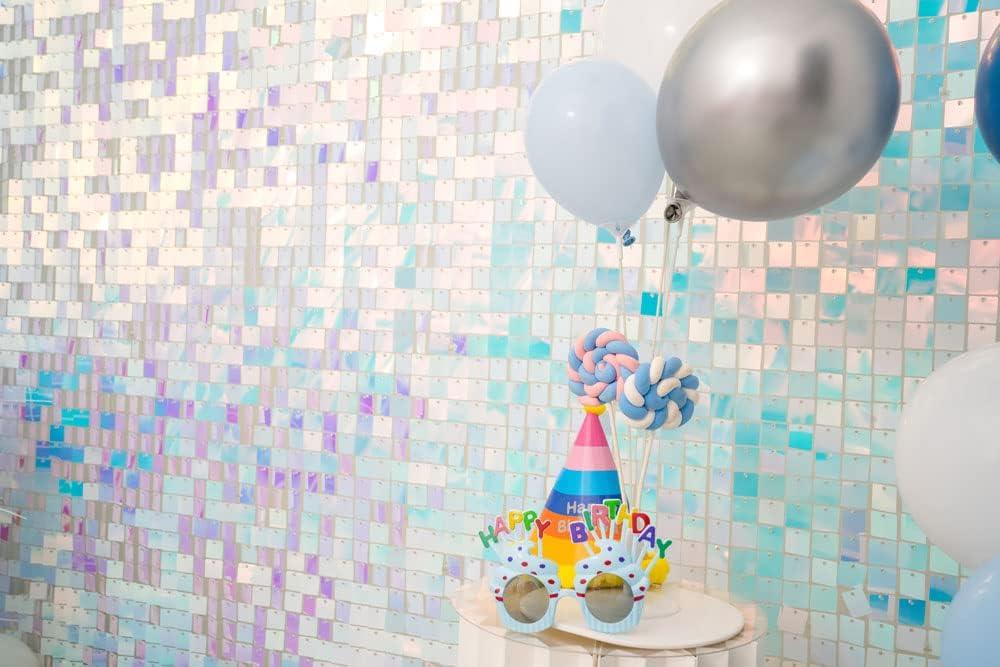 Kate Square Rainbow Blue Sequin Wall Panels Wedding Decoration Wall Shimmer Birthday Party (Pack of 8)