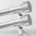 IFELS Heavy Duty Curtain Rods for Windows 28 to 48 Inch, 1 Inch Silver Curtain Rods Set of 2 Pack for Outdoor Patio, Farmhouse, Bedroom, Kitchen, Adjustable Easy Install Drapery Rod(Silver,30-60-2p)