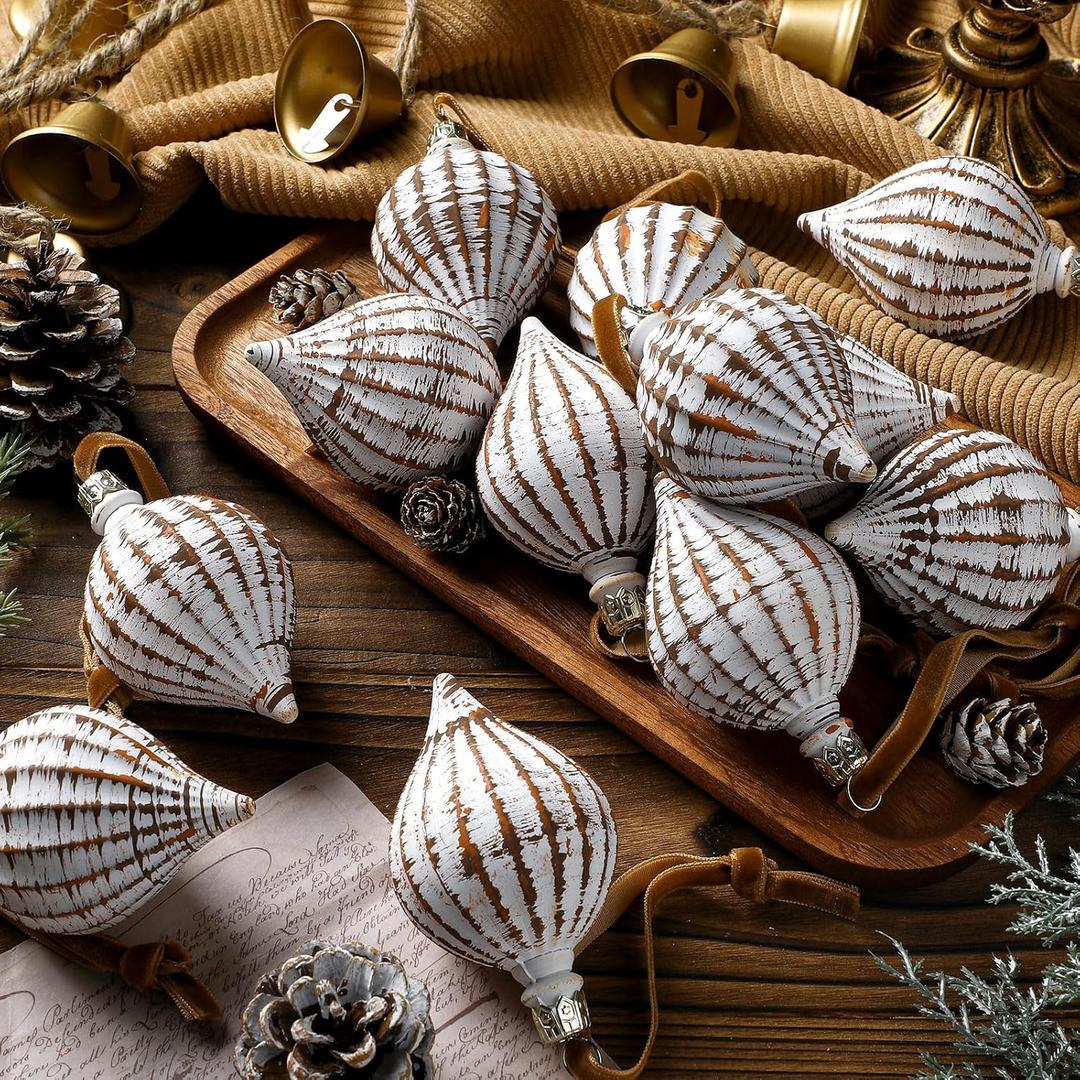 Sosation 12 Pcs Neutral Textured Christmas Ball Ornaments 2.4 Inch Vintage Rustic Christmas Tree Decorations Xmas Hanging Ornaments with Hanging Loop Shatterproof Farmhouse Decor for Xmas Tree Home