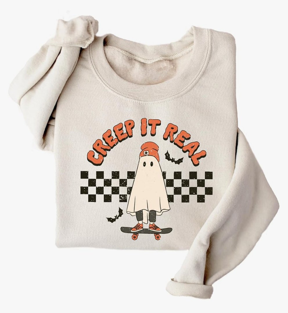 Women's Halloween Sweatshirt Funny Spooky Season Ghost Sweater Gift for Halloween Size 120