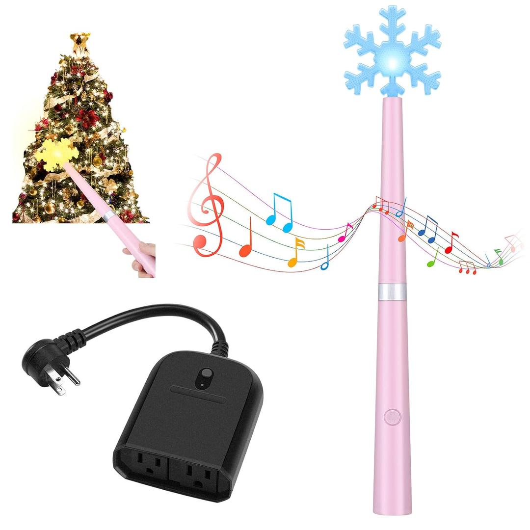 Relaxweex Magic Christmas Wand Wireless Remote Control Outlet, Christmas Tree Wand Lights Controller Xmas Decoration Outdoor Indoor Turn on Off Switch Kit with 100 Ft Range(Two 3-pin Plugs,Pink)