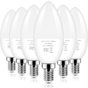 Brightever Candelabra 40W Equivalent LED Light Bulbs, 4W Candle Light Bulbs with Small E12 Base, Daylight White 5000K Ceiling Fan Lightbulbs, Type B Bulb for Wall Sconces, Non-Dimmable, Pack of 6 (6 Count (Pack of 1), 5000k Daylight White)