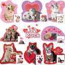 Mczan 32 Pack Valentines Card for Kids Classroom, Pet Cats Valentines Cards with Tattoos Envelopes, Happy Valentine Cards for Kids School, Party Exchange Favors Gifts for Boys Girls