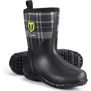 TIDEWE Rubber Boots for Women with Steel Shank, 6mm Neoprene Waterproof Insulated Mid Calf Rain Boots, Sturdy Hunting Work Boots for Farming Gardening Fishing (Black)
